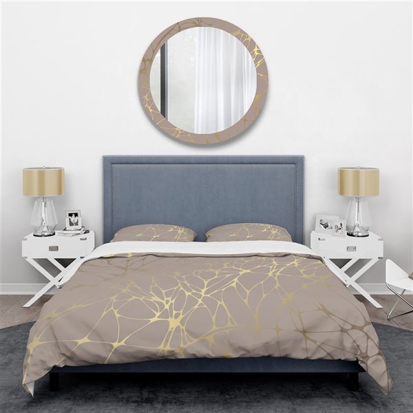 Designart 3-Piece Golden Marble Design II Twin Duvet Cover Set BED24204 ...