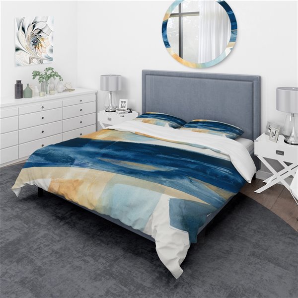 Designart 3-Piece Blue Indigo Panel I Queen Duvet Cover Set BED30099-Q ...