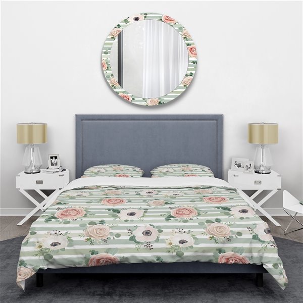 Designart 3-Piece Blue Floral Retro Pattern V Twin Duvet Cover Set ...