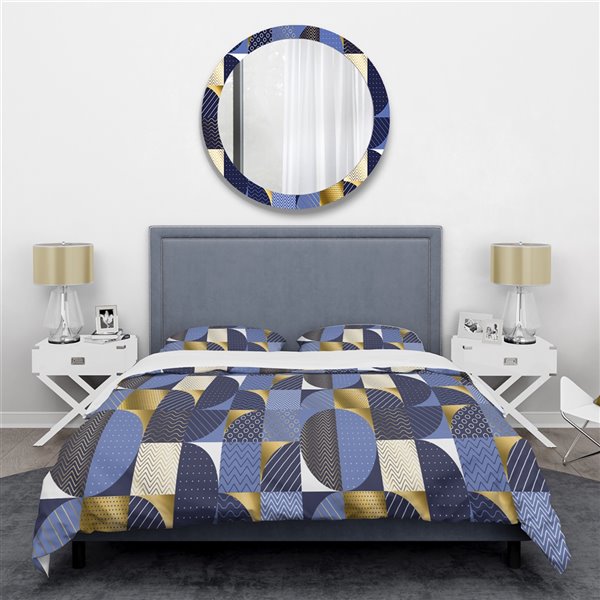 Designart 3-Piece Blue Retro Luxury Waves Twin Duvet Cover Set BED24196 ...