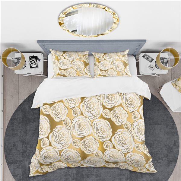 DesignArt 3-Piece Golden Floral III Twin Duvet Cover Set