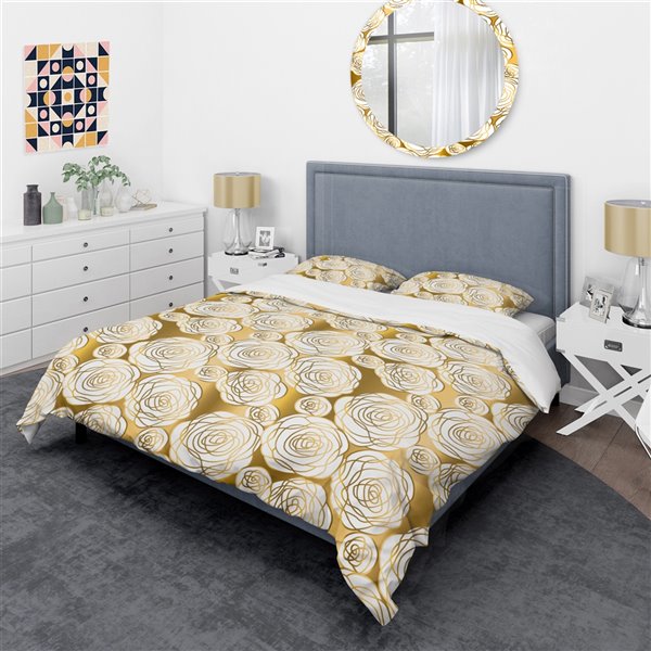 Designart 3-Piece Golden Floral III Twin Duvet Cover Set