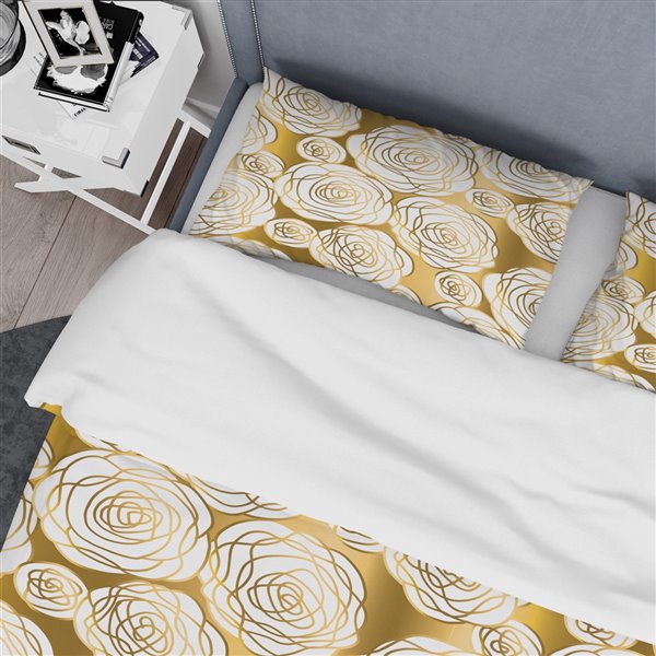 Designart 3-Piece Golden Floral III Twin Duvet Cover Set