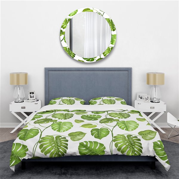 Designart 3-Piece Green Tropical Palm Leaves II Queen Duvet Cover Set ...