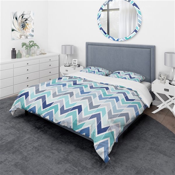 Designart 3-Piece Blue Vintage Queen Duvet Cover Set BED19277-Q | RONA