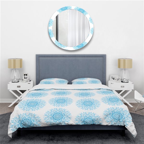 Designart 3-Piece Circular Geometric Blue Twin Duvet Cover Set BED24001 ...