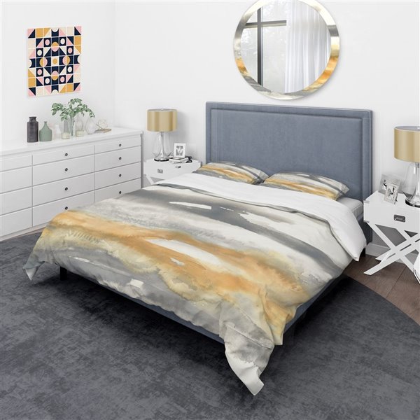 Designart 3-Piece Grey/Gold King Duvet Cover Set BED30438-K | RONA