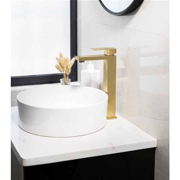 Agua Canada Roberto Brushed Gold 1-handle Vessel Bathroom Sink Faucet Deck Plate Included