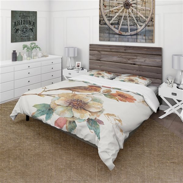 Designart 3-Piece White Floral Cottage Queen Duvet Cover Set BED30891-Q ...