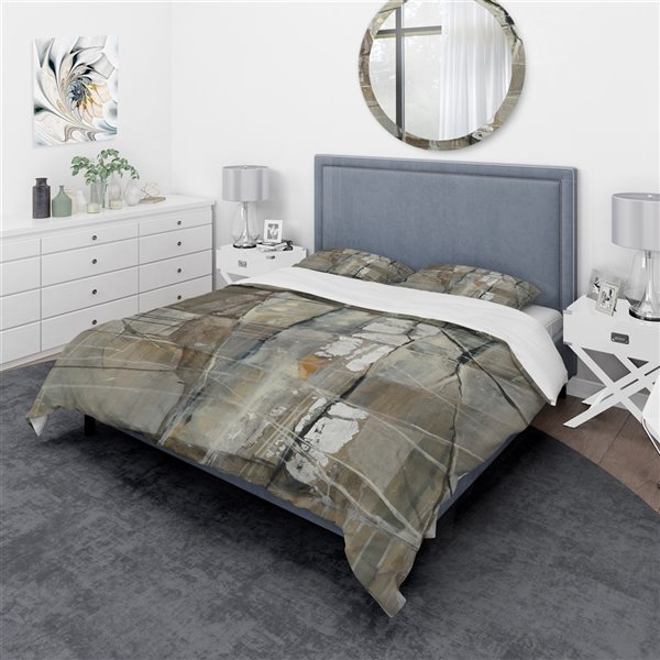 Designart 3-piece Beige Geometric Queen Duvet Cover Set Bed30826-q 