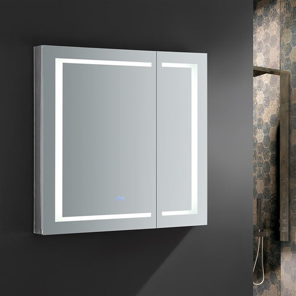 Fresca Spazio 36-in X 36-in Lighted Led Fog Free Surface/recessed Chrome Mirrored Rectangle Medicine Cabinet Outlet Included