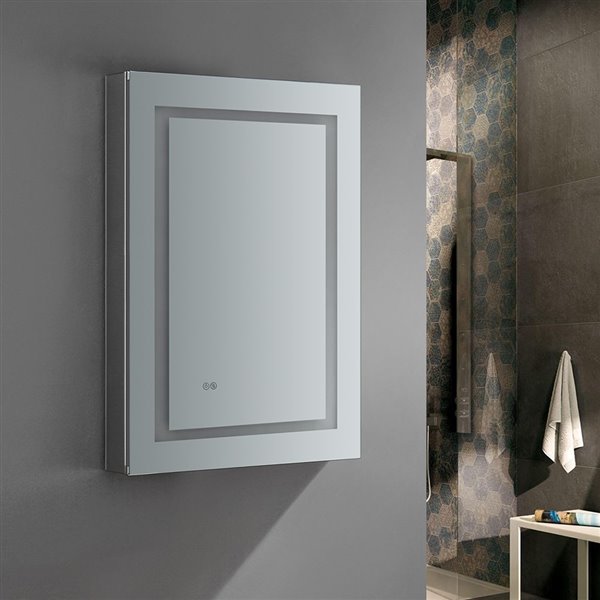 Fresca Spazio 24-in X 36-in Lighted Led Fog Free Surface/recessed Chrome Mirrored Rectangle Medicine Cabinet Outlet Included