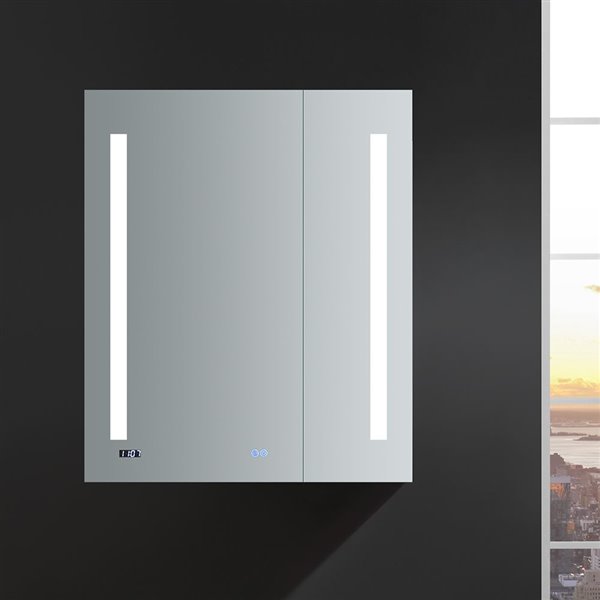 Fresca Tiempo 30-in X 36-in Lighted Led Fog Free Surface/recessed Chrome Mirrored Rectangle Medicine Cabinet Outlet Included