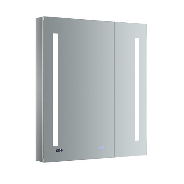 Fresca Tiempo 30-in X 36-in Lighted Led Fog Free Surface/recessed Chrome Mirrored Rectangle Medicine Cabinet Outlet Included