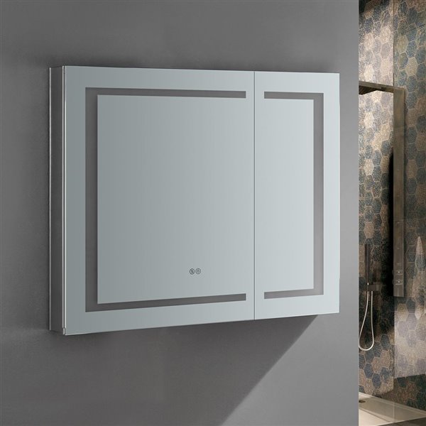 Fresca Spazio 36-in X 30-in Lighted Led Fog Free Surface/recessed Chrome Mirrored Rectangle Medicine Cabinet Outlet Included