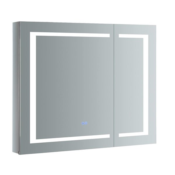 Fresca Spazio 36-in X 30-in Lighted Led Fog Free Surface/recessed Chrome Mirrored Rectangle Medicine Cabinet Outlet Included