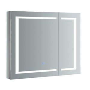 Fresca Spazio 36-in X 30-in Lighted Led Fog Free Surface/recessed Chrome Mirrored Rectangle Medicine Cabinet Outlet Included