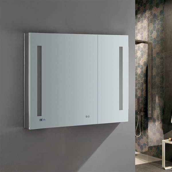 Fresca Tiempo 36-in X 30-in Lighted Led Fog Free Surface/recessed Chrome Mirrored Rectangle Medicine Cabinet Outlet Included