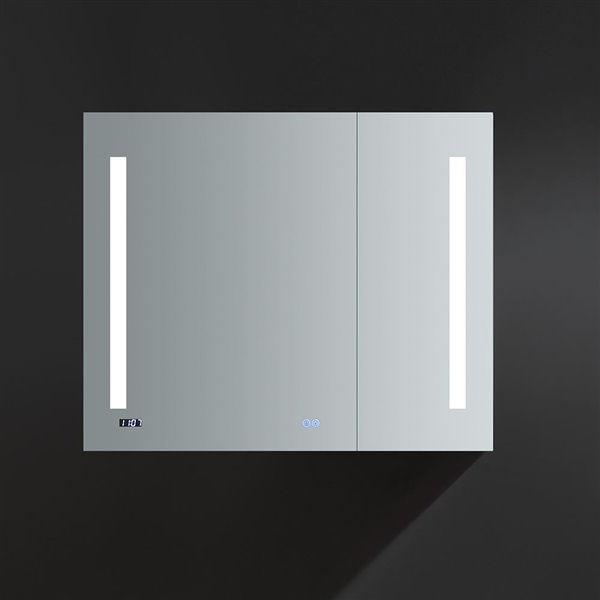 Fresca Tiempo 36-in X 30-in Lighted Led Fog Free Surface/recessed Chrome Mirrored Rectangle Medicine Cabinet Outlet Included