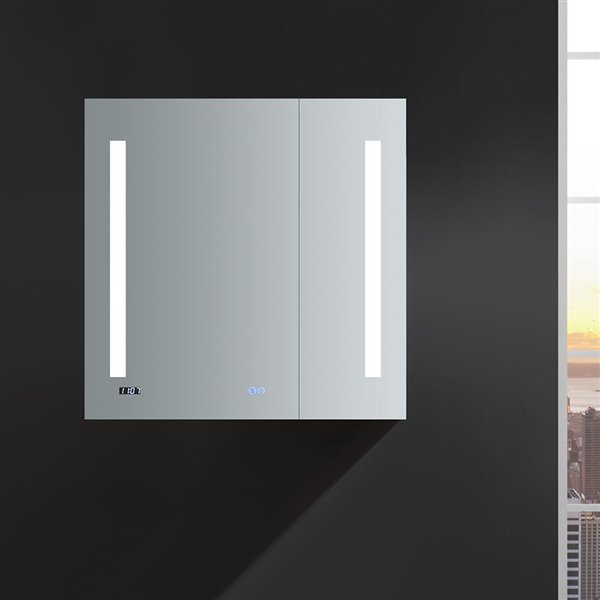 Fresca Tiempo 30-in X 30-in Lighted Led Fog Free Surface/recessed Chrome Mirrored Rectangle Medicine Cabinet Outlet Included