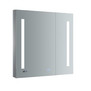 Fresca Tiempo 30-in X 30-in Lighted Led Fog Free Surface/recessed Chrome Mirrored Rectangle Medicine Cabinet Outlet Included