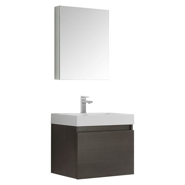 Fresca Nano 23.38-in Grey Oak Single Sink Bathroom Vanity with White Acrylic Top ( Faucet Included )