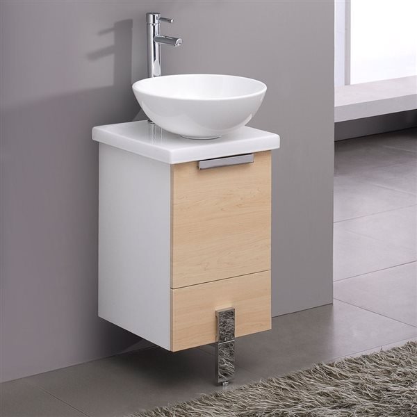 Fresca Trieste 16-in Light Walnut Single Sink Bathroom Vanity with White Ceramic Top