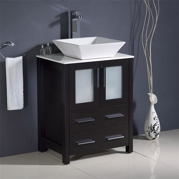 Fresca Torino 24-in Brown Single Sink Bathroom Vanity with White Engineered Stone Top