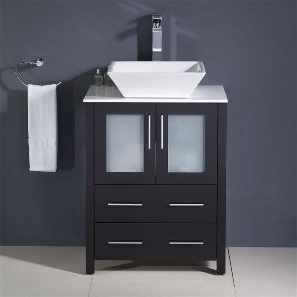 Fresca Torino 24-in Brown Single Sink Bathroom Vanity with White Engineered Stone Top