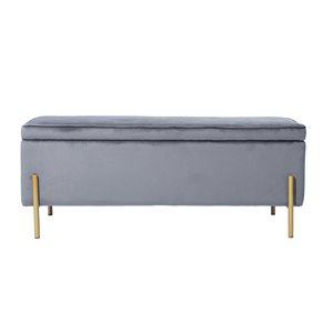 FurnitureR Tudor Modern Grey Velvet Rectangle Ottoman with Integrated Storage