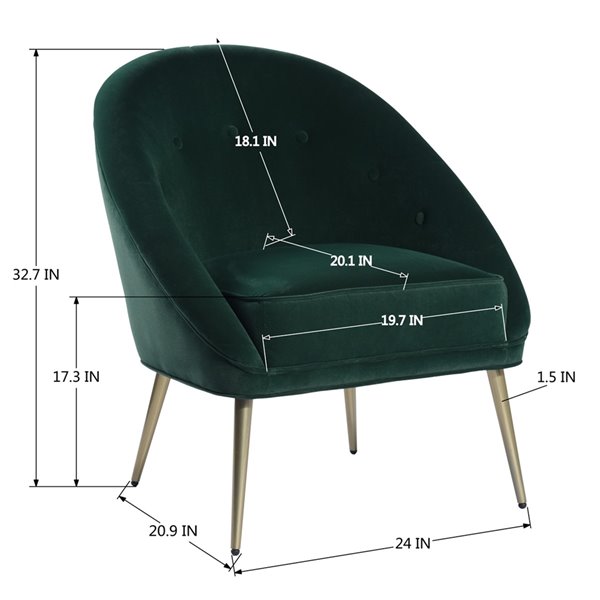 Homycasa Contento Modern Dark Green Velvet Accent Chair 0000800013593