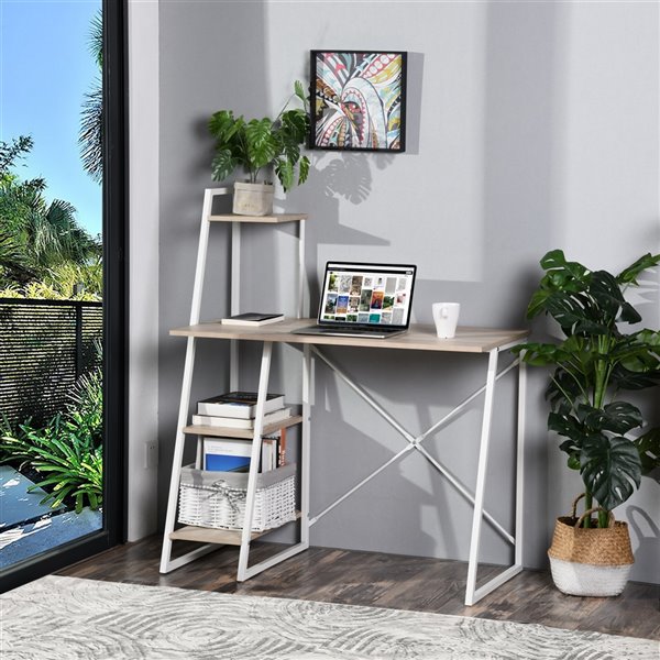 Homy Casa Pouchu 39.4-in White Modern/contemporary Computer Desk wtih Shelves