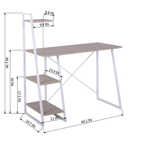 Homy Casa Pouchu 39.4-in White Modern/contemporary Computer Desk wtih Shelves