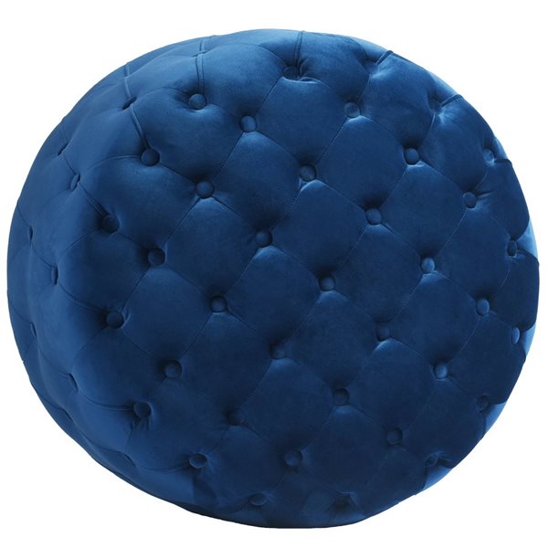 Homy Casa Miya Modern 23.6" Round Blue Velvet Ottoman