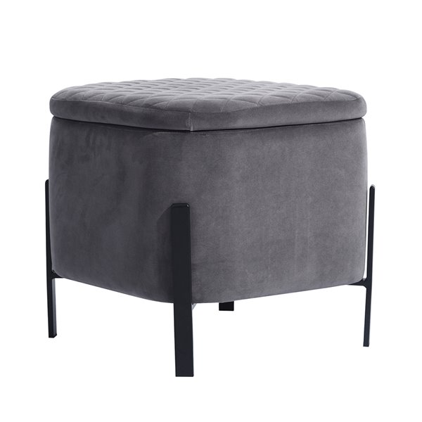Homy Casa Bottega Modern Grey Velvet Square Ottoman with Integrated Storage