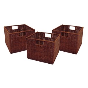 Winsome Wood 3-pack Leo Wired Walnut Rattan Basket, Small