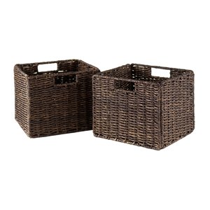 Winsome Wood 2-pack Granville Foldable Small Chocolate Rattan Basket