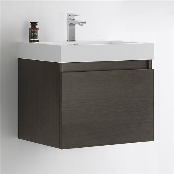 Fresca Senza 24-in Grey Oak Single Sink bathroom Vanity with White Acrylic Top