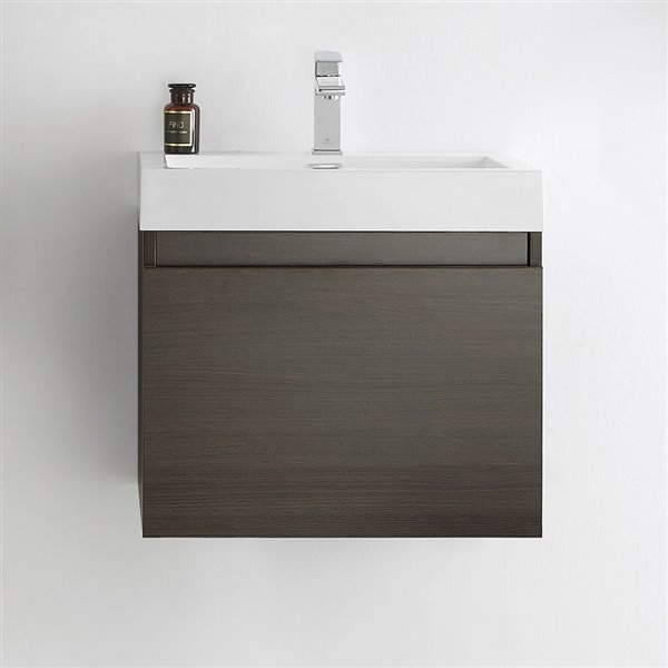 Fresca Senza 24-in Grey Oak Single Sink bathroom Vanity with White Acrylic Top