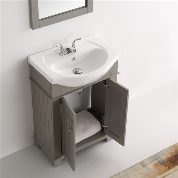 Fresca Hartford 23.6-in Grey Single Sink bathroom Vanity with White Ceramic Top