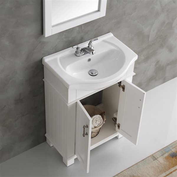 Fresca Hartford 23.6-in White Single Sink bathroom Vanity with White Ceramic Top