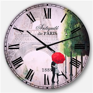 Designart 23-in x 23-in Paris Romance Couples III Traditional Analog Round Wall Clock