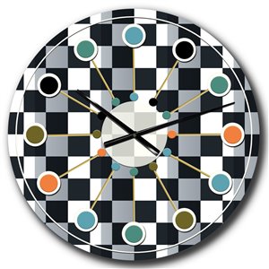 DesignArt 23-in x 23-in Geometric Monochrome Pattern I Mid-Century Analog Round Wall Clock