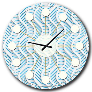 Designart 36-in x 36-in 3D White and Light Blue Pattern II Mid-Century Analog Round Wall Clock