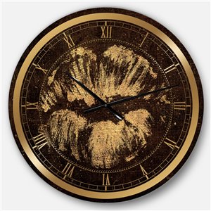 Designart 23-in x 23-in Gold Fashions Lips Glam Analog Round Wall Clock