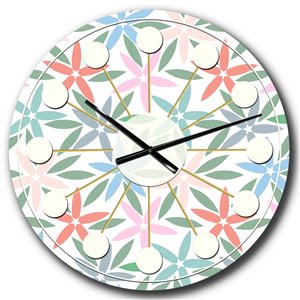 Designart 23-in x 23-in Retro Abstract Flower Design III Mid-Century Analog Round Wall Clock
