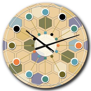 Designart 23-in x 23-in Retro Hexagon Patternx Mid-Century Analog Round Wall Clock
