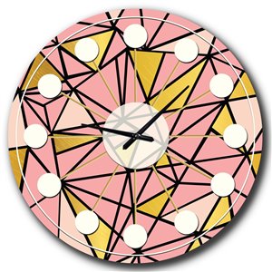 Designart 36-in x 36-in Triangular Gold Design II Mid-Century Analog Round Wall Clock