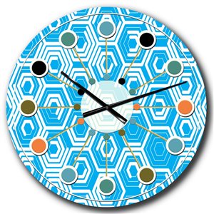 Designart 23-in x 23-in Retro Hexagon Pattern VII Mid-Century Analog Round Wall Clock