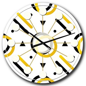 DesignArt 23-in x 23-in Trendy Black and Gold Triangular Pattern Mid-Century Analog Round Wall Clock
